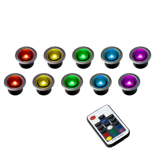 Solar Pack Of 10 40mm Remote Control RGB LED Decking Light