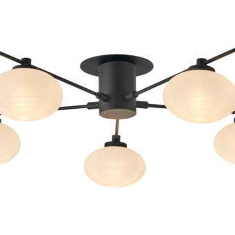 Aria Flush Ceiling, 5 Light G9, Satin Black/Opal A Glass (E2-48268)