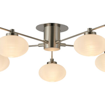 Aria Flush Ceiling, 5 Light G9, Satin Nickel/Opal A Glass (E2-48269)