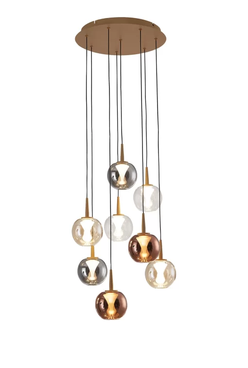 Rhodri 44cm Round Pendant, 8 Light, Gold/Copper/Chrome/Amber/Clear/Frosted (E2-48218)