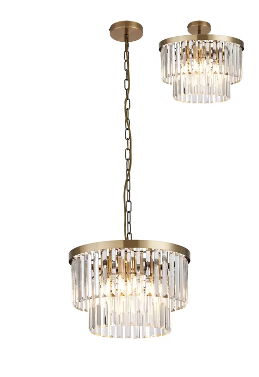 Loretta 40cm Pendant/Semi Flush Antique Brass & Clear Crystal (E2-47837)