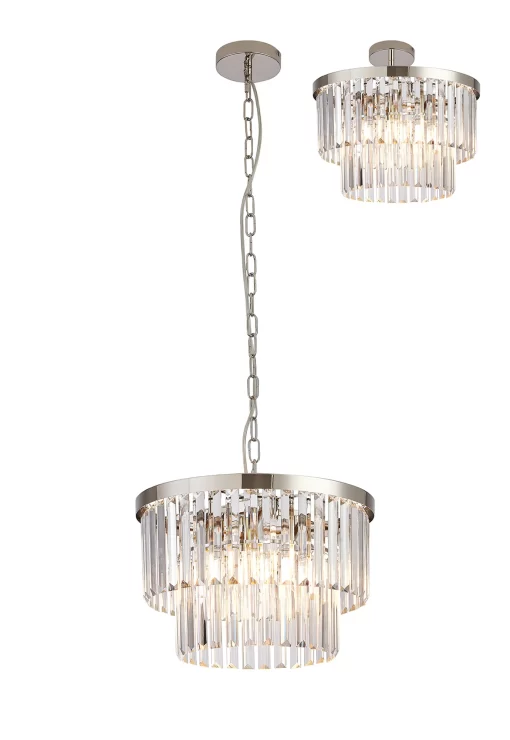 Loretta 40cm Pendant/Semi Flush Polished Nickel & Clear Crystal (E2-48179)