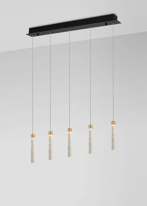 Kassandra Linear 5 Light Pendant Black, Brass & Clear (E2-48175) - Image 3