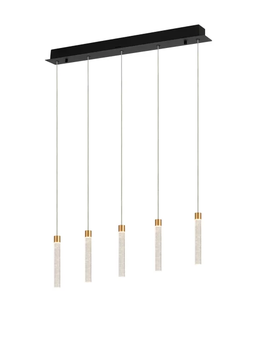 Kassandra Linear 5 Light Pendant Black, Brass & Clear (E2-48175)