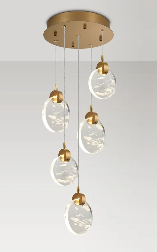 Kassandra Round 5 Light Pendant Brass & Clear (E2-48176) - Image 2