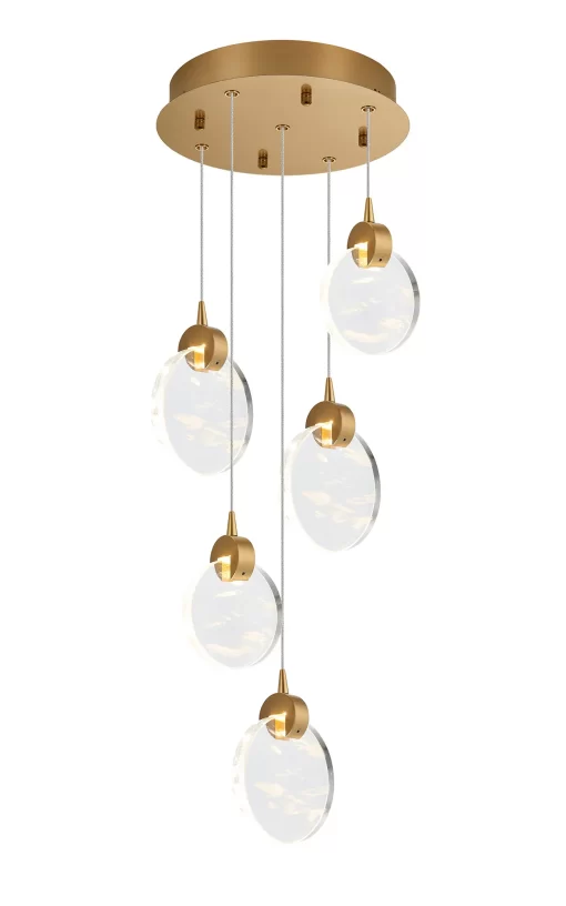 Kassandra Round 5 Light Pendant Brass & Clear (E2-48176)