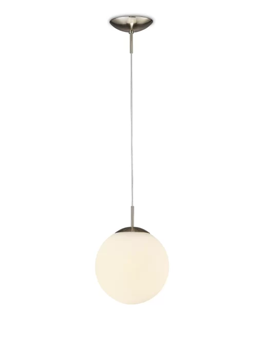 Orla 25cm Pendant 1 Light Satin Nickel Suspension With Frosted White Glass Globe (E2-48273) - Image 2