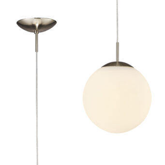 Orla 25cm Pendant 1 Light Satin Nickel Suspension With Frosted White Glass Globe (E2-48273)
