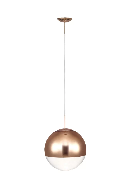 Orla 25cm Pendant 1 Light Antique Copper Suspension with Copper Mirrored/Clear Glass Globe (E2-48271) - Image 2