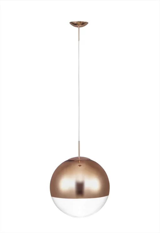 Orla 30cm Pendant 1 Light E27 Copper Suspension With Copper Mirrored/Clear Glass Globe (E2-37579) - Image 2