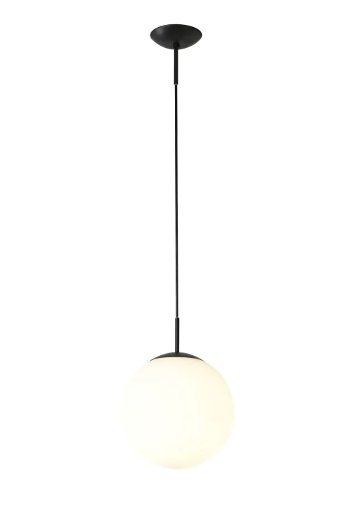 Orla 25cm Pendant 1 Light Black Suspension With Frosted White Glass Globe (E2-42477) - Image 2