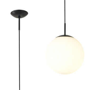Orla 25cm Pendant 1 Light Black Suspension With Frosted White Glass Globe (E2-42477)