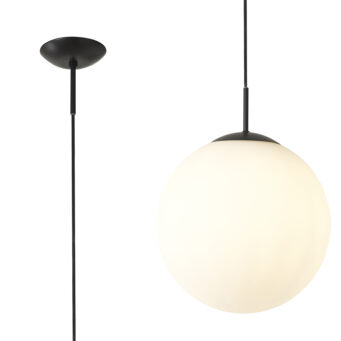 Orla 30cm Pendant 1 Light E27 Black Suspension With Frosted White Glass Globe (E2-42478)