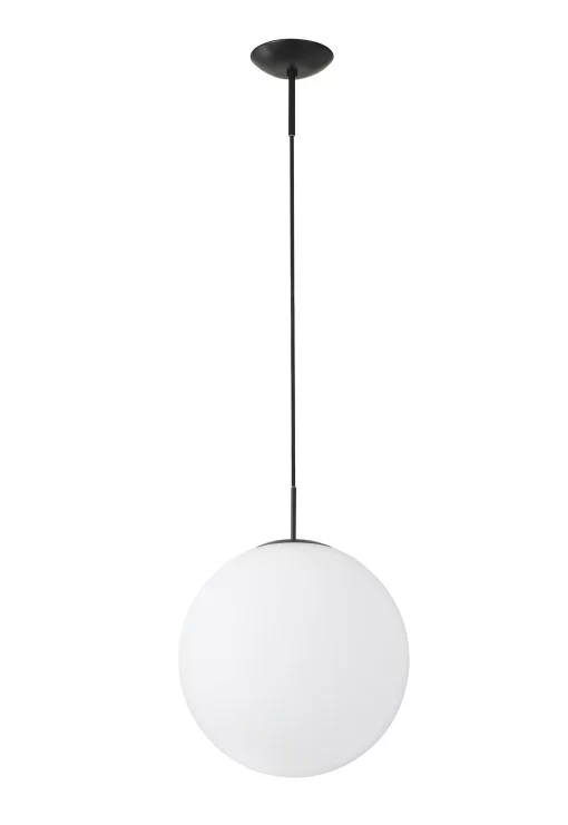 Orla 40cm Pendant 1 Light Black Suspension With Frosted White Glass Globe (E2-42479) - Image 2