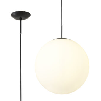 Orla 40cm Pendant 1 Light Black Suspension With Frosted White Glass Globe (E2-42479)