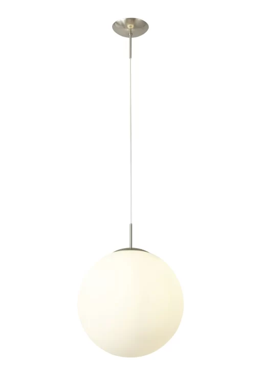 Orla 40cm Pendant 1 Light Satin Nickel Suspension With Frosted White Glass Globe (E2-48287) - Image 2