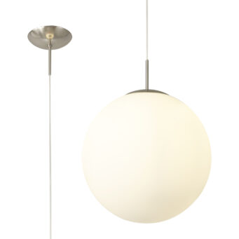 Orla 40cm Pendant 1 Light Satin Nickel Suspension With Frosted White Glass Globe (E2-48287)