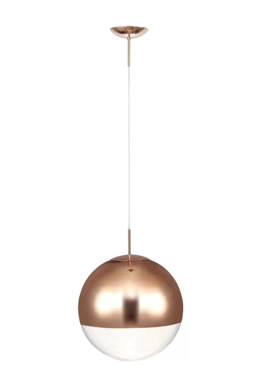 Orla 40cm Pendant 1 Light Copper Suspension With Copper Mirrored/Clear Glass Globe (E2-48283) - Image 2