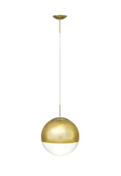Orla 25cm Pendant 1 Light Antique Gold Suspension with Gold Mirrored/Clear Glass Globe (E2-48270) - Image 2