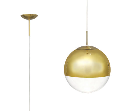 Orla 25cm Pendant 1 Light Antique Gold Suspension with Gold Mirrored/Clear Glass Globe (E2-48270)