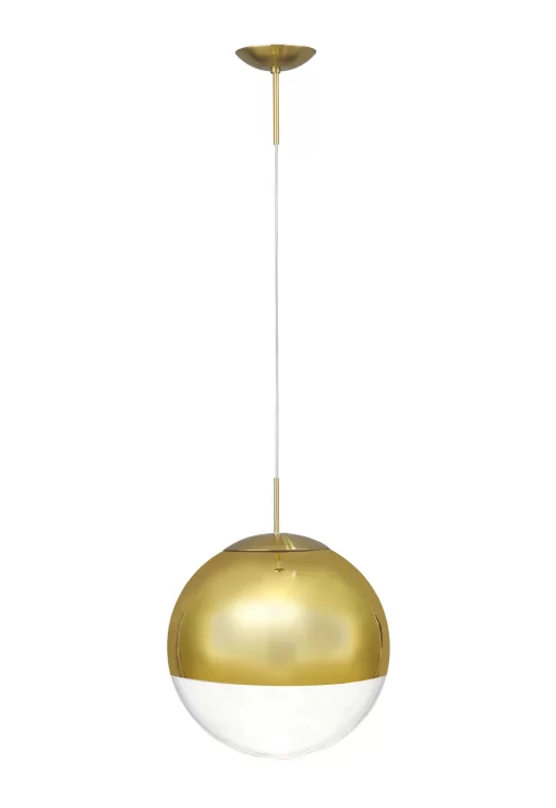 Orla 40cm Pendant 1 Light Antique Gold Suspension with Gold Mirrored/Clear Glass Globe (E2-48286) - Image 2