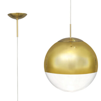 Orla 40cm Pendant 1 Light Antique Gold Suspension with Gold Mirrored/Clear Glass Globe (E2-48286)
