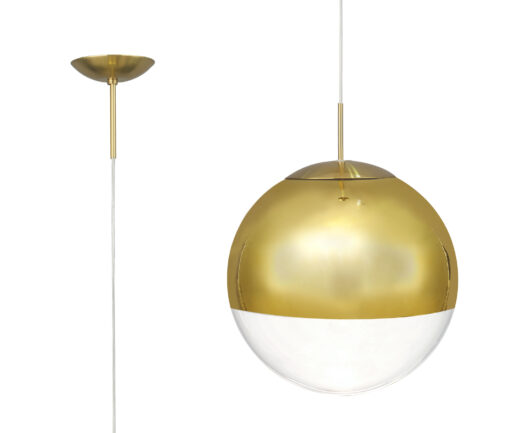 Orla 40cm Pendant 1 Light Antique Gold Suspension with Gold Mirrored/Clear Glass Globe (E2-48286)
