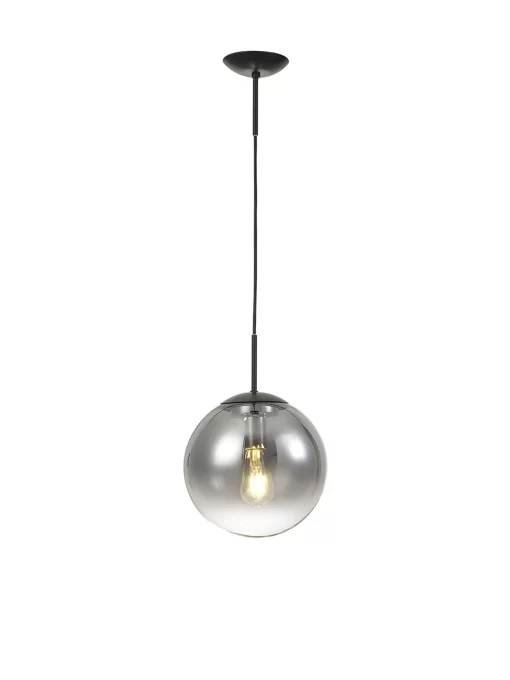 Orla 25cm Pendant 1 Light Black Suspension With Matt Black/Smoke Fade Glass Globe (E2-48274) - Image 2