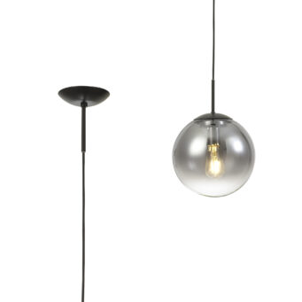 Orla 25cm Pendant 1 Light Black Suspension With Matt Black/Smoke Fade Glass Globe (E2-48274)