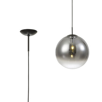 Orla 30cm Pendant 1 Light Black Suspension With Matt Black/Smoke Fade Glass Globe (E2-48280)