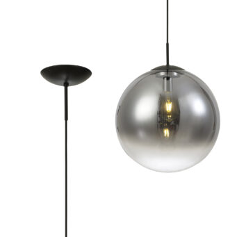 Orla 40cm Pendant 1 Light Black Suspension With Matt Black/Smoke Fade Glass Globe (E2-48285)