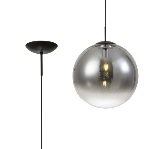 Orla 40cm Pendant 1 Light Black Suspension With Matt Black/Smoke Fade Glass Globe (E2-48285)