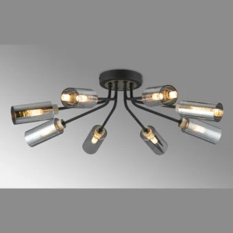 Aurora 8-Light Modern Ceiling Fixture With Smoked Glass