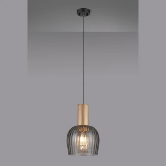 Titanium Gold Pendant with Smoke Ribbed Wine Glass Shade (E2-49173)