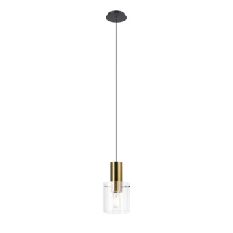 Single Pendant Light – Brass & Sand Black with Frosted Inner Lines (E2-49171)