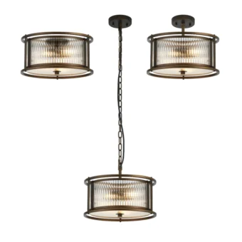 35cm Round Convertible Ceiling Pendant Bronze/Clear Glass (E2-49182)