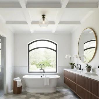 Bathroom Semi Flush in Matt Black & Textured Glass (E2-45807)