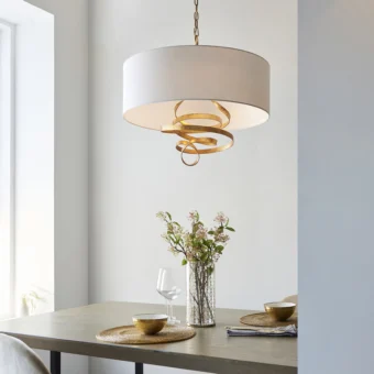 Gold Ribbon Pendant with Ivory Shade (E2-43620)