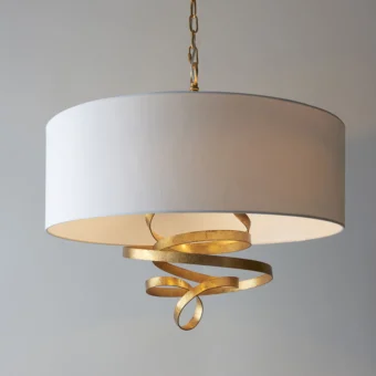 Gold ribbon pendant with ivory shade