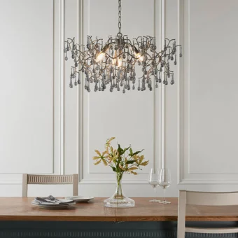 Silver Branch Chandelier With Glass Droplets (E2-42137)