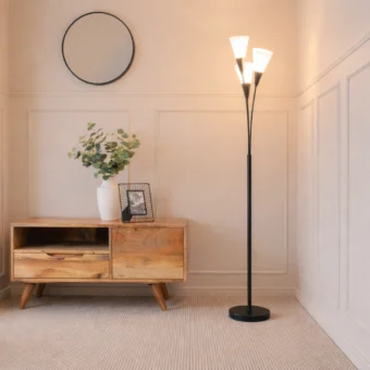 Black & Frosted Glass 3 Arm Floor Lamp (e2-49736)