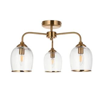 Aged Brass & Clear Glass 3 Light Semi Flush (e2-49856)