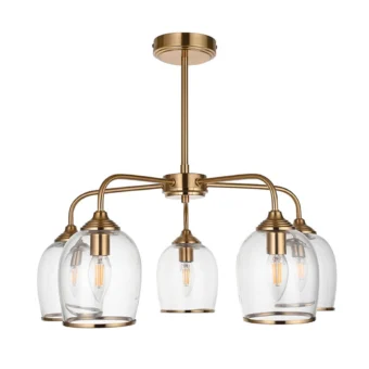 Aged Brass & Clear Glass 5 Light Semi Flush (e2-49857)