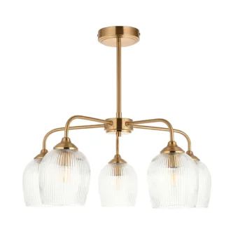 Aged Brass & Ribbed Glass 5 Light Semi Flush (e2-49860)