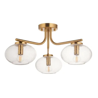 Brass & Bubbled Glass 3 Light Semi Flush (e2-49863)