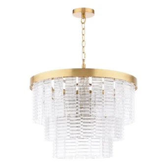 Natural Brass & Ribbed Glass 6 Light Pendant (e2-49870)