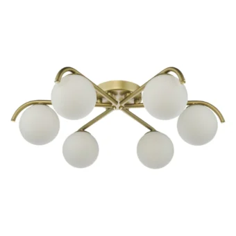 Satin Gold & Opal Glass 6 Light Flush (e2-49889)