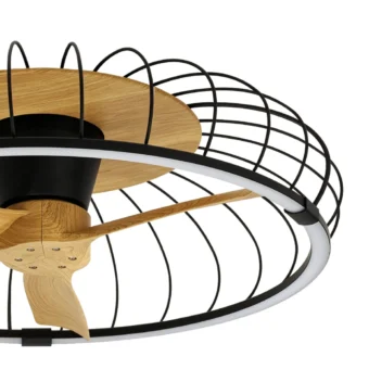 Black & Wood Cage Ceiling Fan (e2-45568)