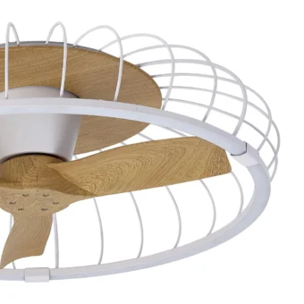 White & Wood Cage Ceiling Fan (e2-45567)