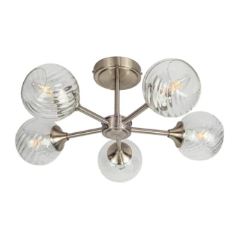Satin Chrome & Ribbed Glass 5 Light Semi Flush (e2-49656)